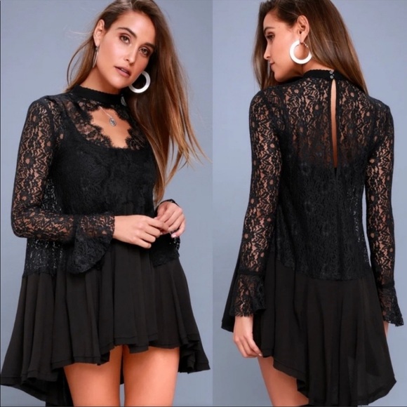 3 for $50🎉Free people tell tale black lace mini dress - Picture 2 of 7